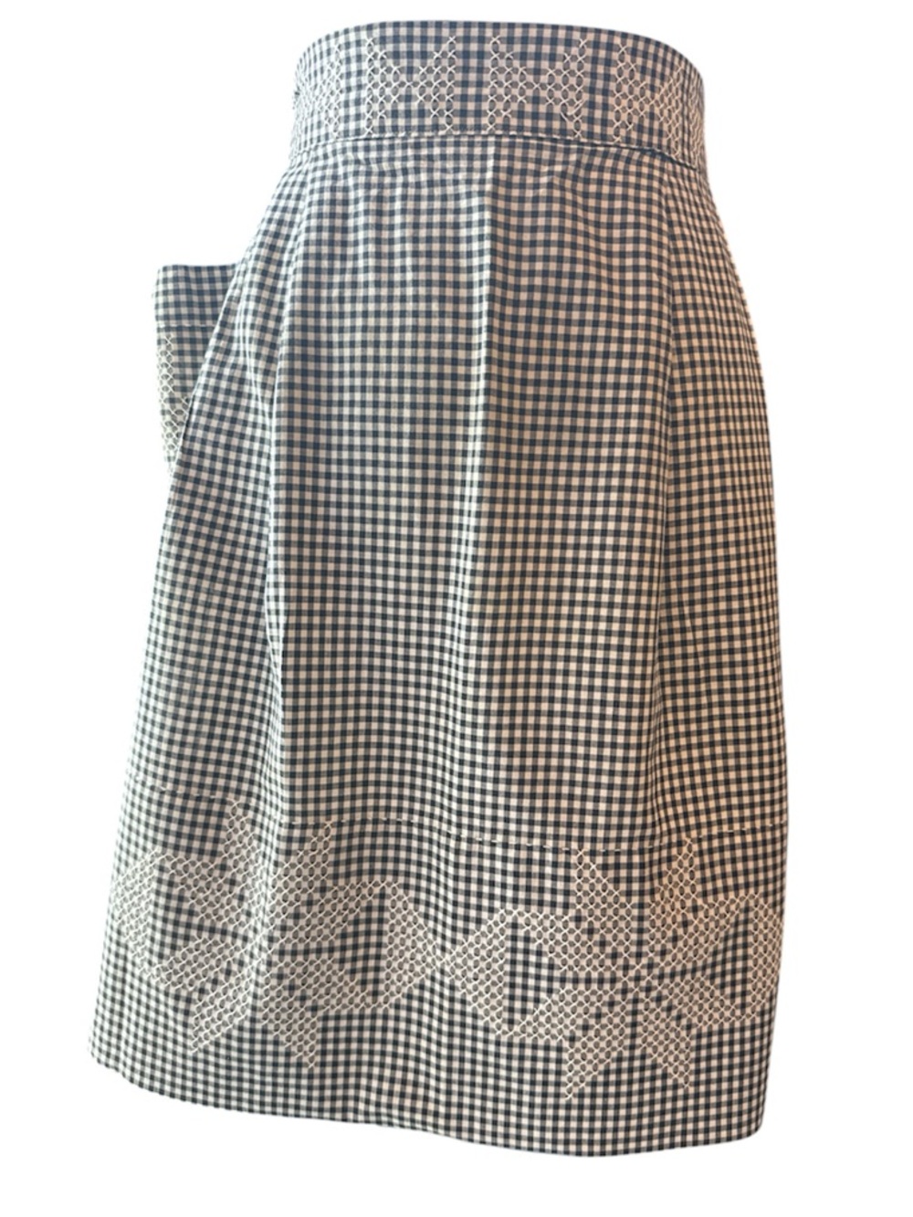 Hand Embroidered Vintage Crossstitch Midi Apron - Black & White